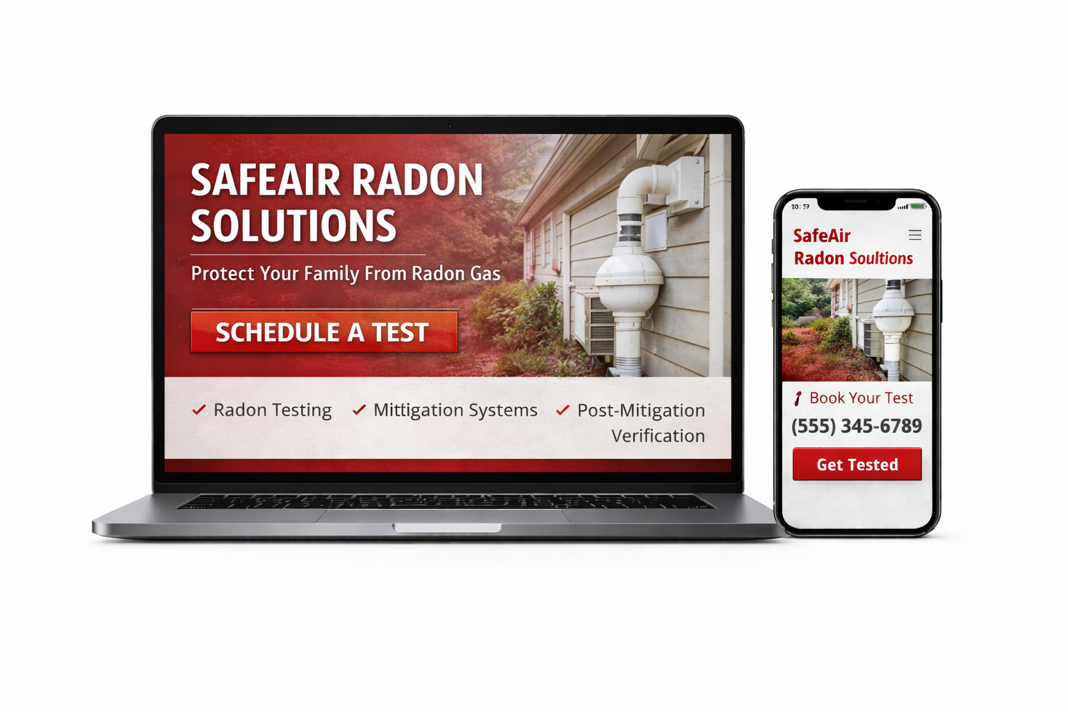 Radon Testing website mockup — SafeAir Radon Solutions